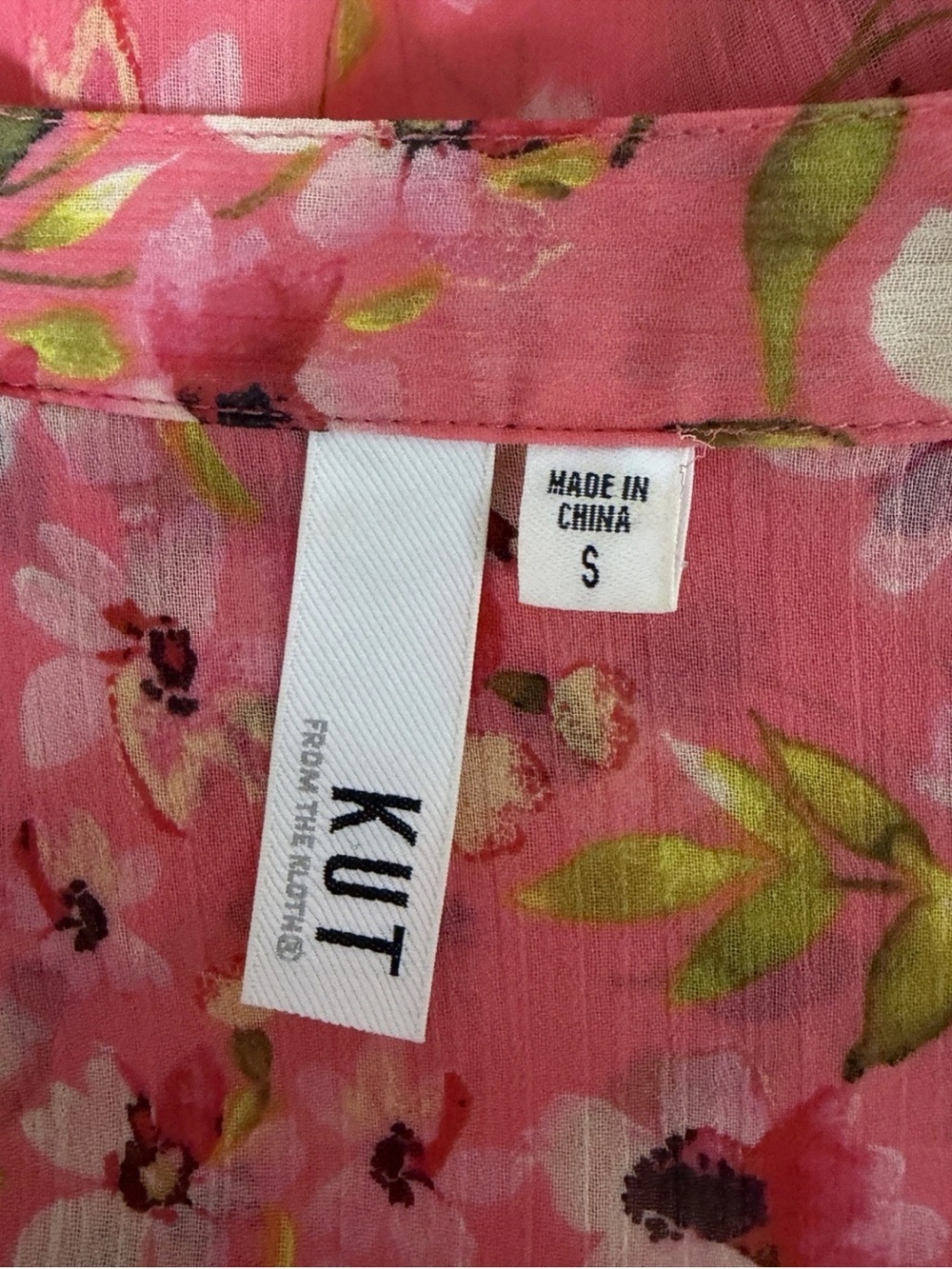Kut From The Kloth Women’s Button Down Sheer Blouse Top Floral Pink Size S - Picture 4 of 7